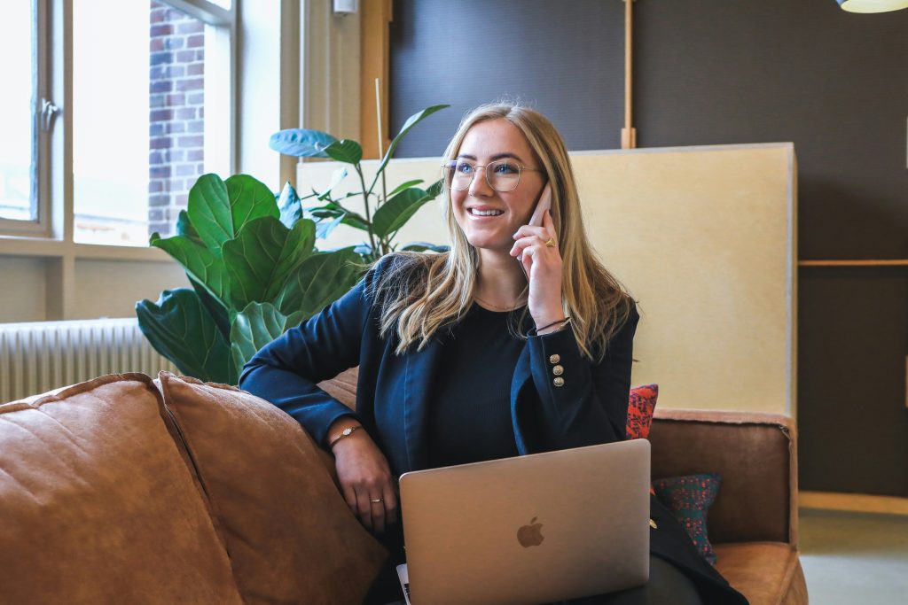 woman talking on the phone at the office